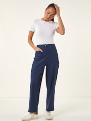 Roman Blue Petite Stripe Print Bengaline Stretch Trousers - Image 2 of 5