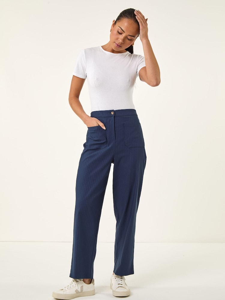 Roman Blue Petite Stripe Print Bengaline Stretch Trousers - Image 2 of 5
