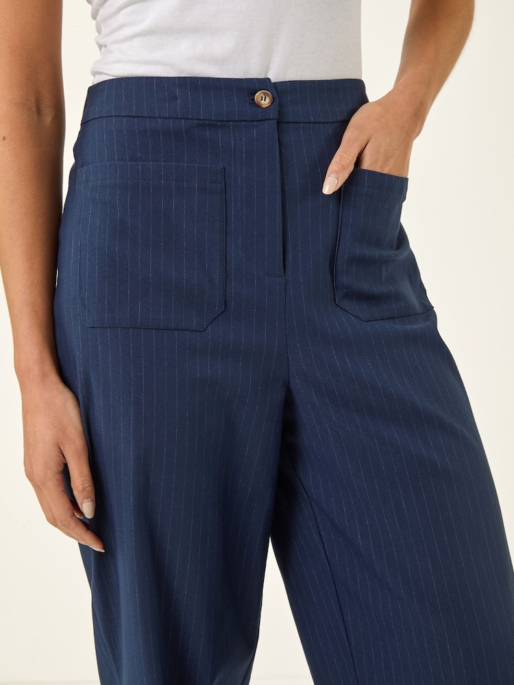 Roman Blue Petite Stripe Print Bengaline Stretch Trousers - Image 5 of 5