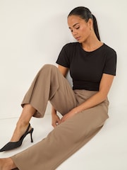 Roman Natural Petite Wide Leg Stretch Trousers - Image 1 of 5