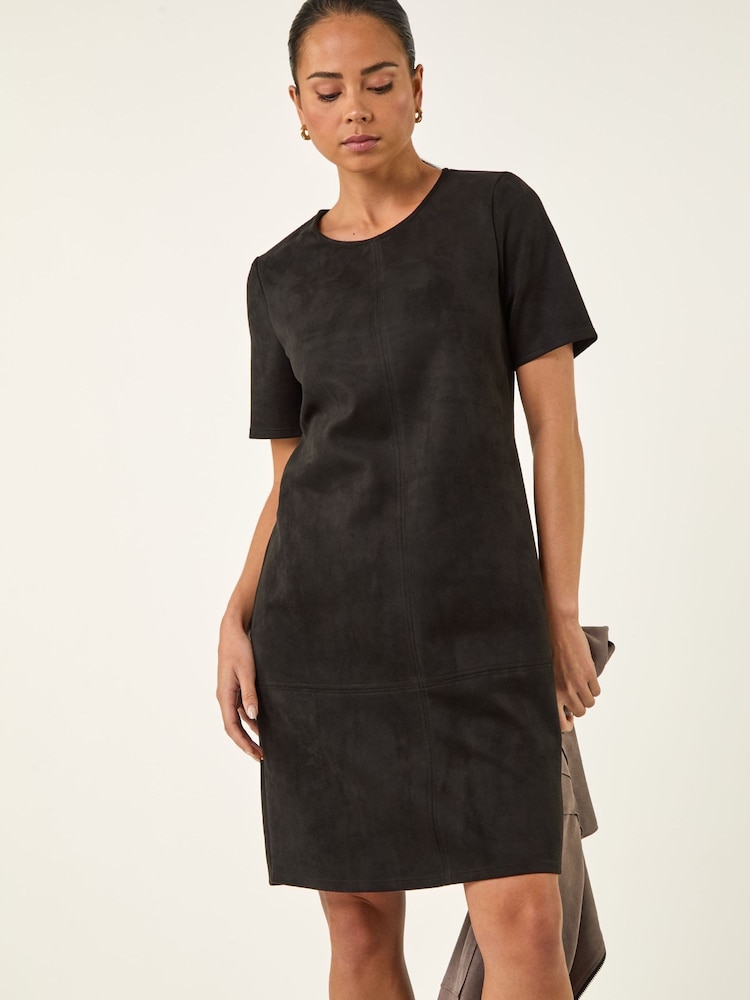 Roman Black Petite Premium Stretch Suede Shift Dress - Image 1 of 5 Roman Black Petite Premium Stretch Suede Shift Dress - Image 1 of 5