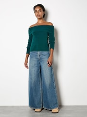 Verde - Apricot Fuzzy Ribbed Bardot Jumper - Imagen 2 de 4