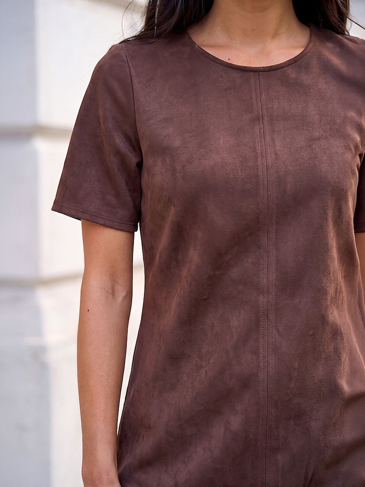 kristin dress in brown stretch suede product info and reviews Buy Roman Dark Petite Premium Shift from Next USA Fall Wedding Colors 2026:
