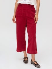 Oliver Bonas Red Corduroy Cropped Wide Leg Trousers - Image 1 of 7