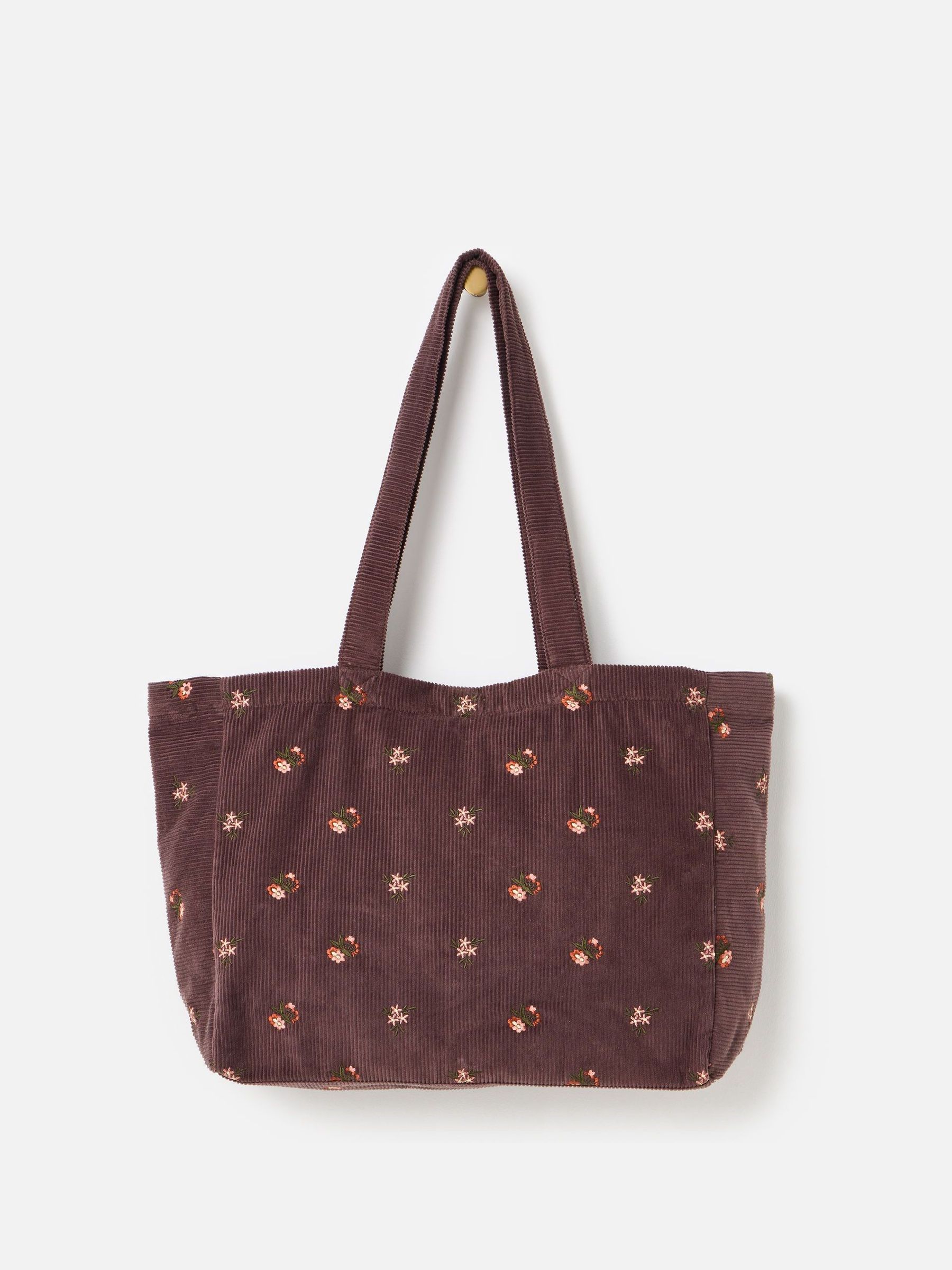 Buy Oliver Bonas Brown Floral Embroidered Corduroy Tote Shopper
