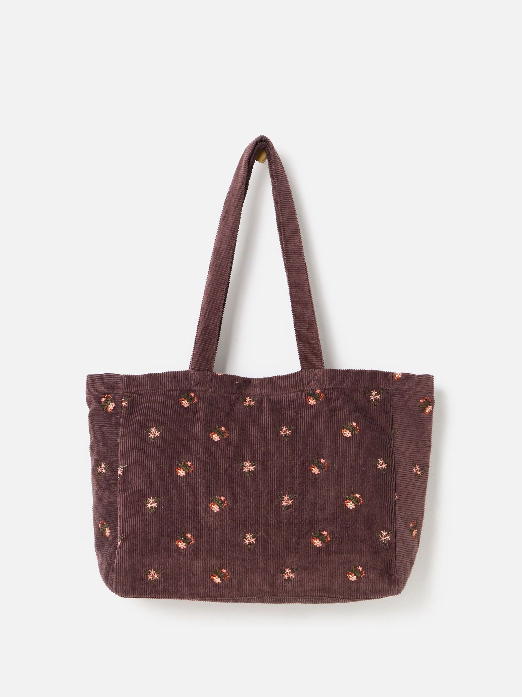 Buy Oliver Bonas Brown Floral Embroidered Corduroy Tote Shopper