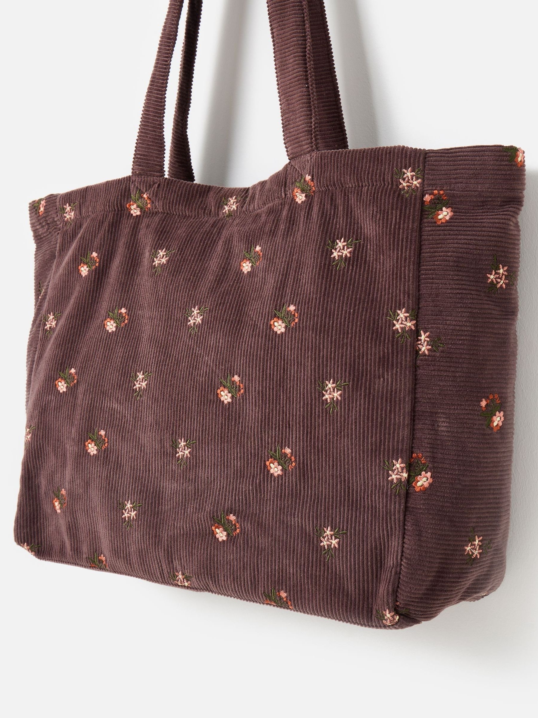 Buy Oliver Bonas Brown Floral Embroidered Corduroy Tote Shopper