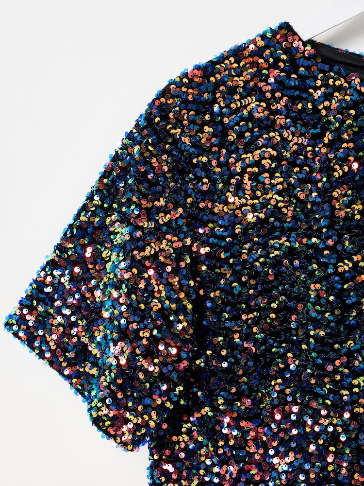 Oliver Bonas Blue Sequin Short Sleeve T-Shirt - Image 7 of 7 Oliver Bonas Blue Sequin Short Sleeve T-Shirt - Image 7 of 7
