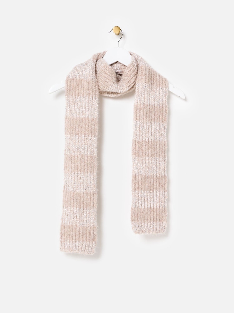 Oliver Bonas Brown Striped Sequin Knitted Skinny Scarf - Image 2 of 5 Oliver Bonas Brown Striped Sequin Knitted Skinny Scarf - Image 2 of 5