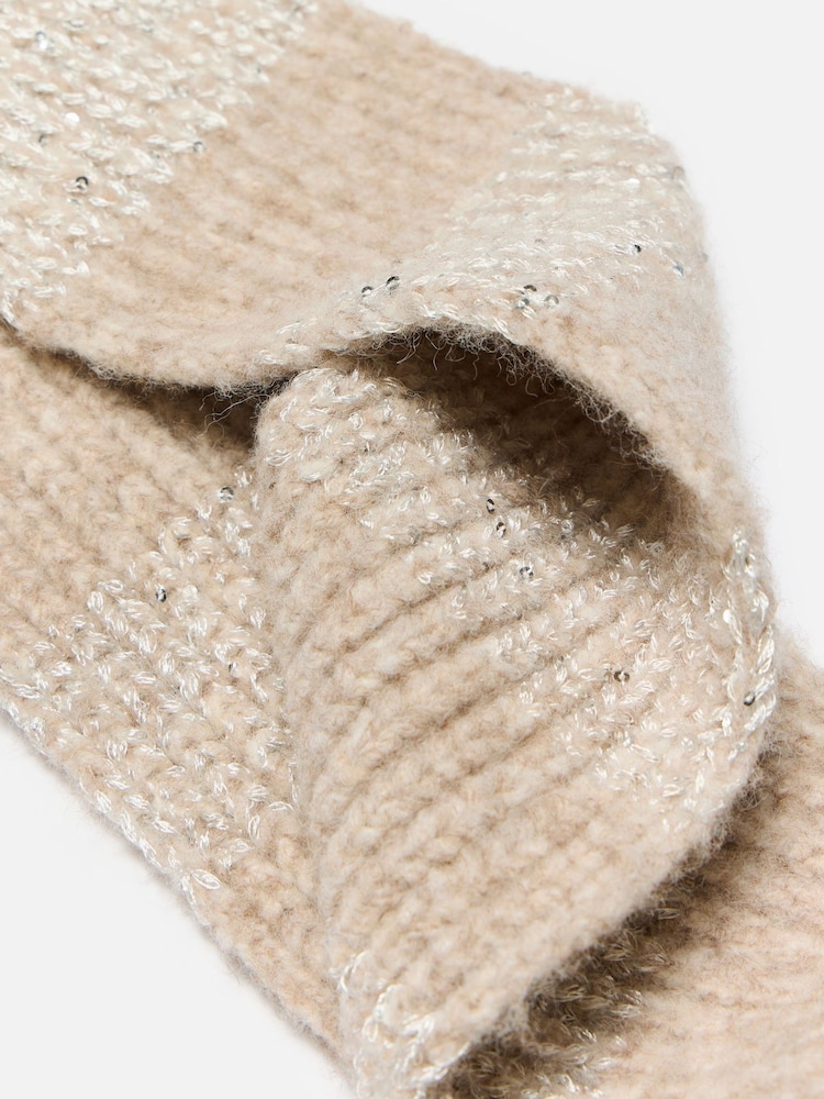 Oliver Bonas Brown Striped Sequin Knitted Skinny Scarf - Image 5 of 5 Oliver Bonas Brown Striped Sequin Knitted Skinny Scarf - Image 5 of 5