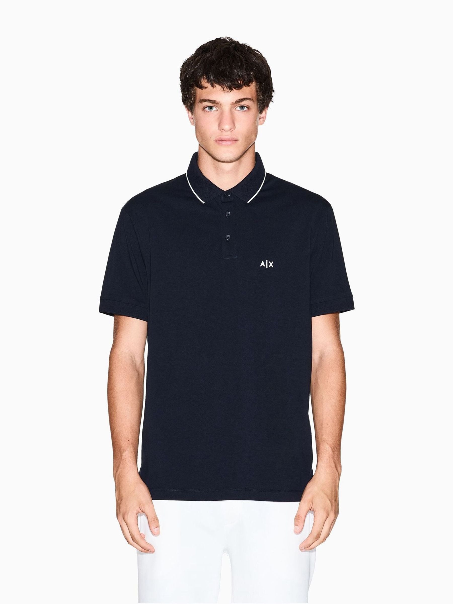 Armani Exchange Men's Blue Slim Fit Contrast Tipped Collar Polo Shirt - Image 1
