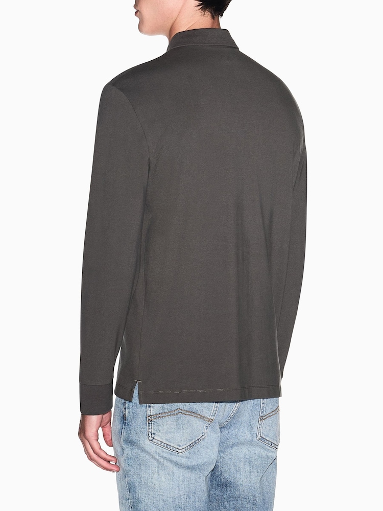 Armani Exchange Green Slim Fit Long Sleeve Pique Polo Shirt - Image 2 of 5