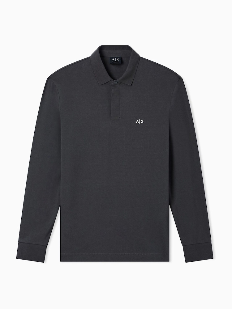 Armani Exchange Green Slim Fit Long Sleeve Pique Polo Shirt - Image 5 of 5