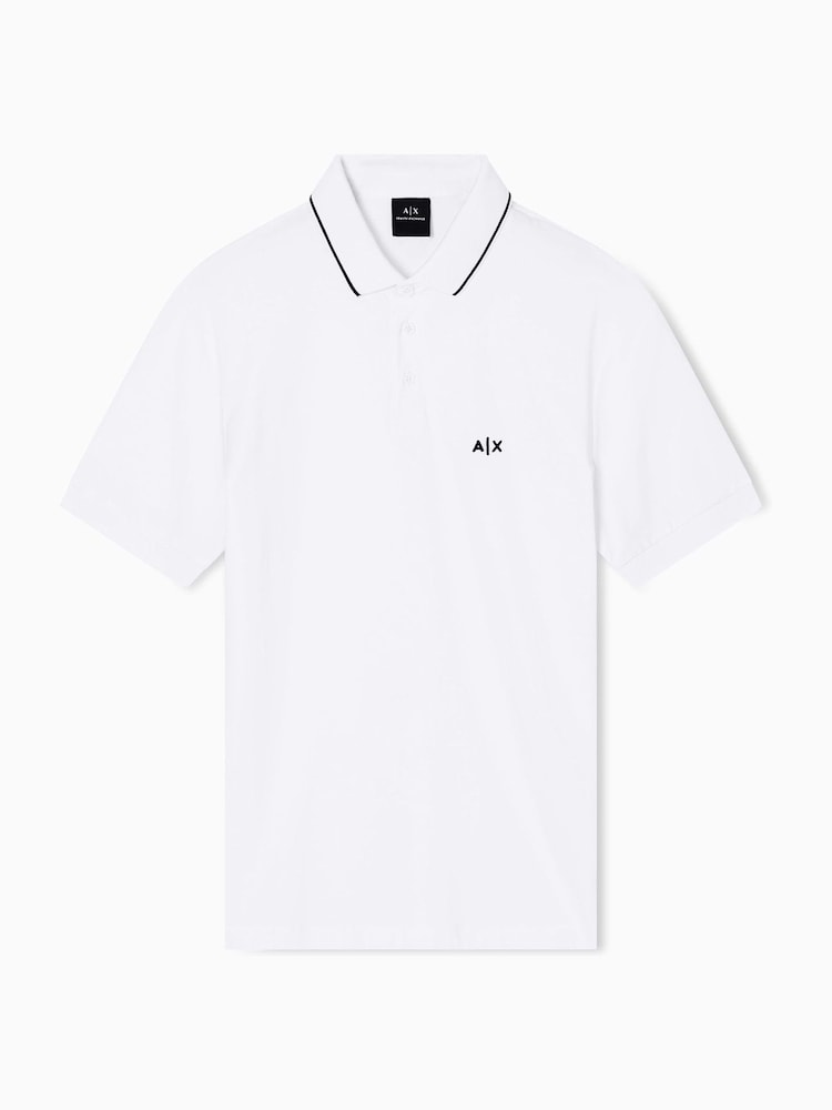 Armani Exchange Slim Fit Contrast Tipped Collar White Polo Shirt - Image 1 of 1