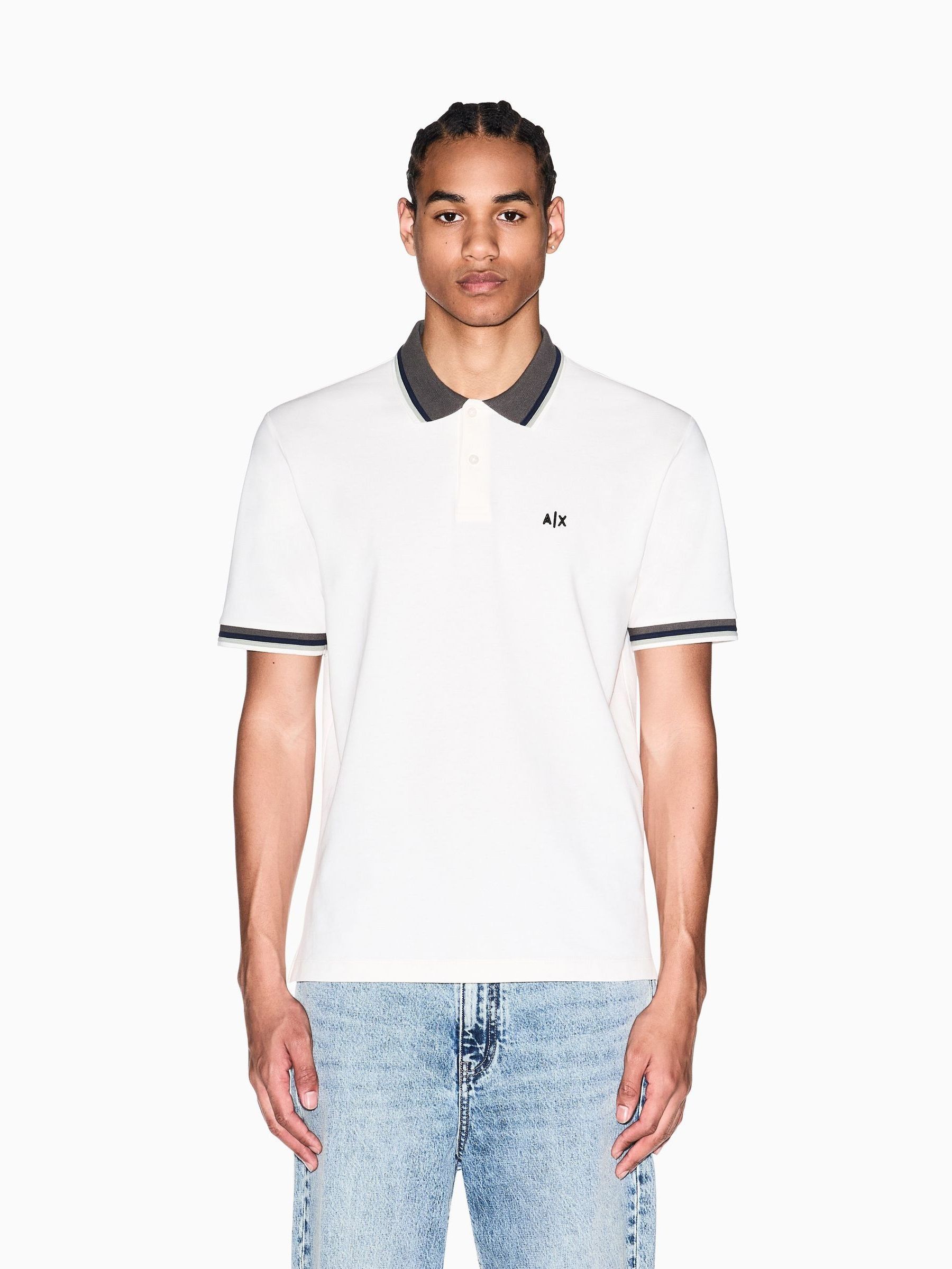 Buy Armani Exchange Cream Slim Fit Tipped Pique Polo Shirt from