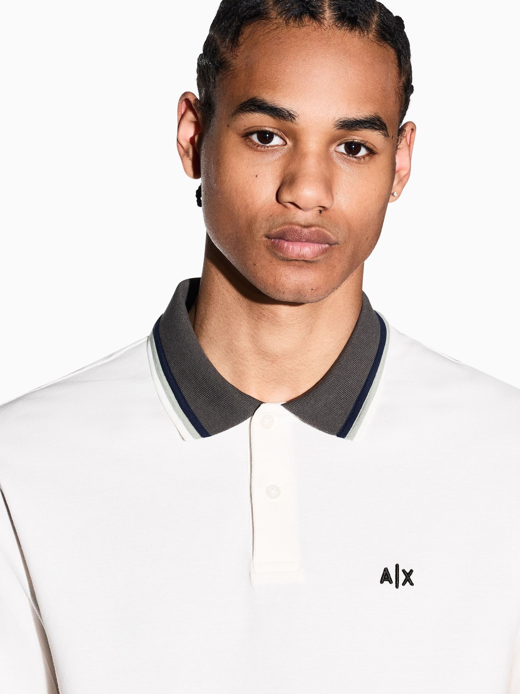 Buy Armani Exchange Cream Slim Fit Tipped Pique Polo Shirt from