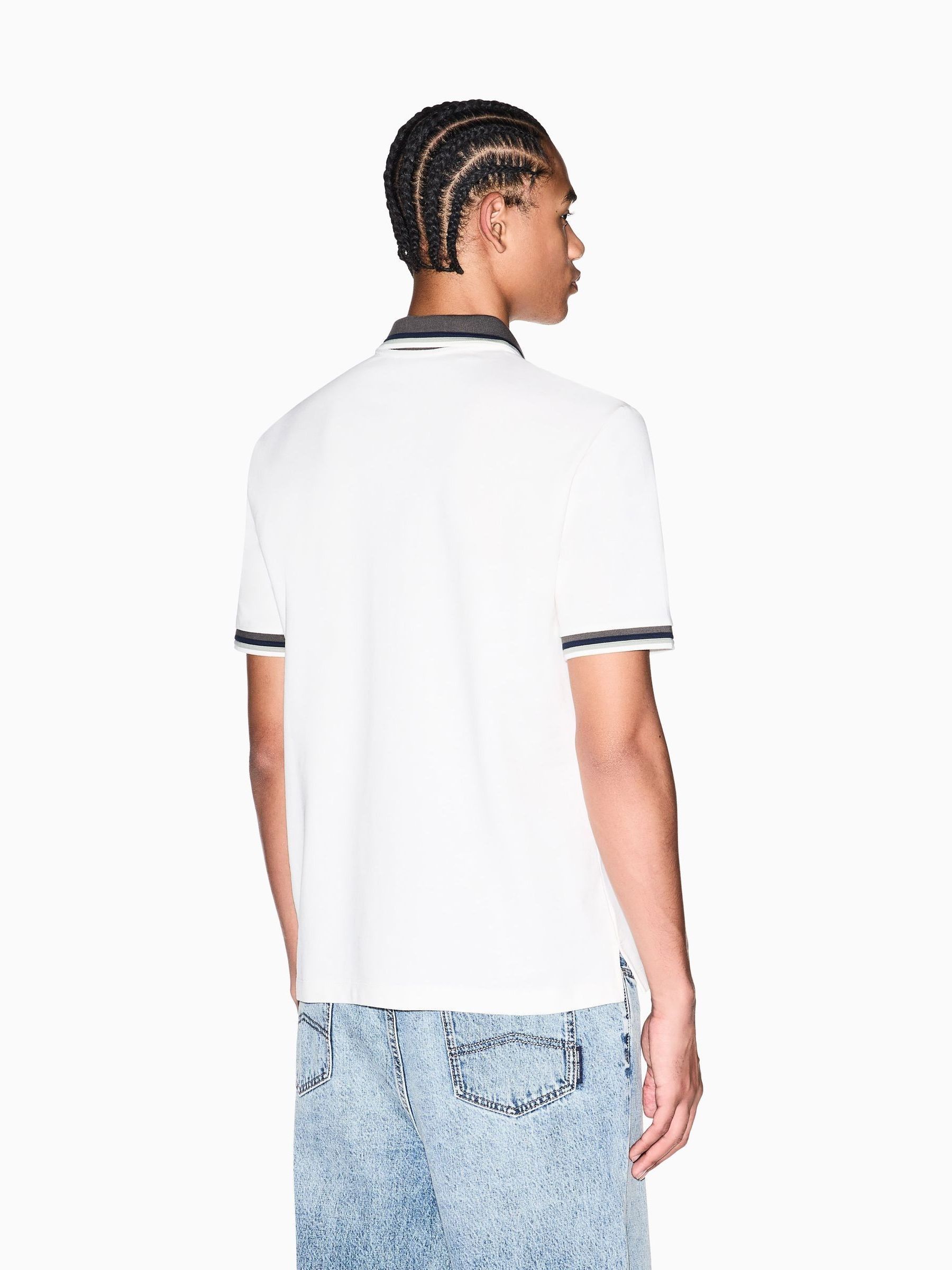 Buy Armani Exchange Cream Slim Fit Tipped Pique Polo Shirt from