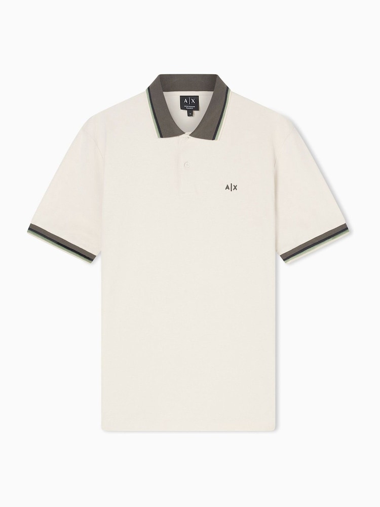 Armani Exchange Cream Slim Fit Tipped Pique Polo Shirt - Image 5 of 5