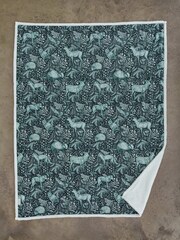 Deyongs Green Woodland Folk Printed Sherpa Reverse Throw - Image 1 of 2