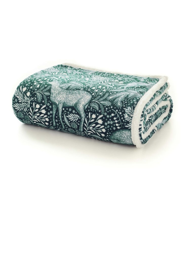 Deyongs Green Woodland Folk Printed Sherpa Reverse Throw - Image 2 of 2 Deyongs Green Woodland Folk Printed Sherpa Reverse Throw - Image 2 of 2