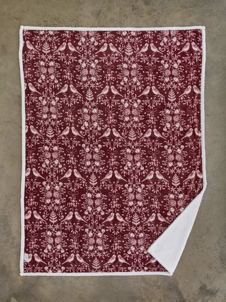 Deyongs Winter Birds Printed Sherpa Reverse Throw - Image 1 of 2 Deyongs Winter Birds Printed Sherpa Reverse Throw - Image 1 of 2