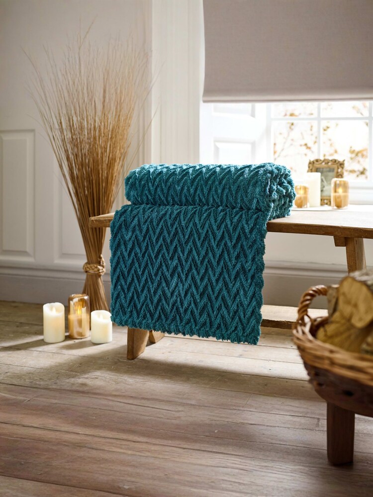 Deyongs Teal Tadcaster Supersoft Chevron Throw - Image 1 of 2 Deyongs Teal Tadcaster Supersoft Chevron Throw - Image 1 of 2