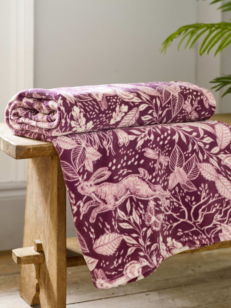 Deyongs Pink Winter Forest Fleece Throw - Image 1 of 2 Deyongs Pink Winter Forest Fleece Throw - Image 1 of 2