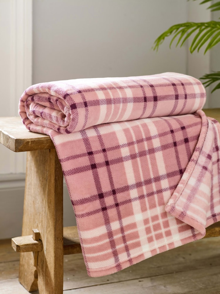 Deyongs Pink Snuggle Check Fleece Throw - Image 1 of 2 Deyongs Pink Snuggle Check Fleece Throw - Image 1 of 2