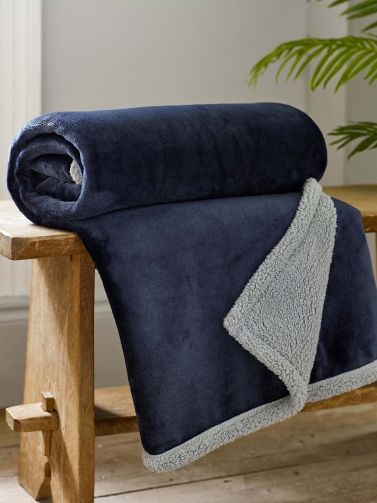 Deyongs Navy Hazelwood Sherpa Reverse Throw - Image 1 of 2 Deyongs Navy Hazelwood Sherpa Reverse Throw - Image 1 of 2