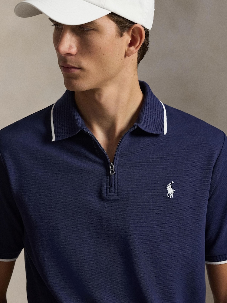 Polo Ralph Lauren Blue Short Sleeve Zip Polo Shirt - Image 3 of 3