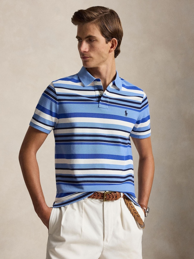 Polo Ralph Lauren Blue Striped Mesh Polo Shirt - Image 2 of 4