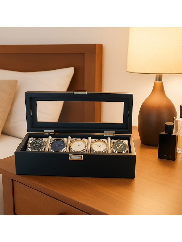 MenKind 5 Piece Black InGenious Watch Box Trendy Storage With Clear Lid - Image 1 of 5