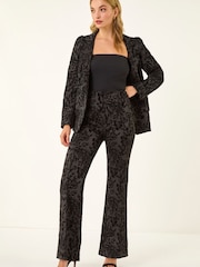 Roman Black Floral Flocked Premium Stretch Trousers - Image 2 of 5