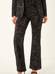 Roman Black Floral Flocked Premium Stretch Trousers - Image 4 of 5