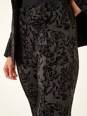 Roman Black Floral Flocked Premium Stretch Trousers - Image 5 of 5