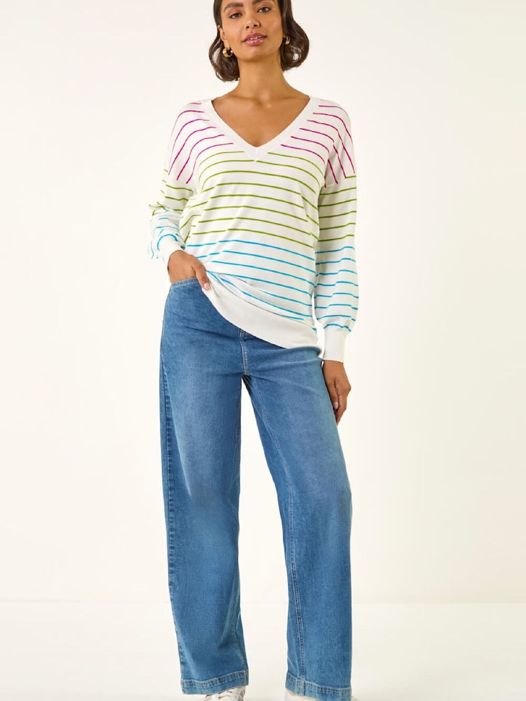 Roman White Stripe Boyfriend Knit Jumper - Image 2 of 5 Roman White Stripe Boyfriend Knit Jumper - Image 2 of 5