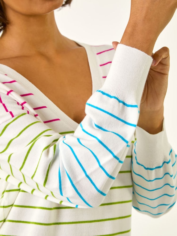 Roman White Stripe Boyfriend Knit Jumper - Image 5 of 5 Roman White Stripe Boyfriend Knit Jumper - Image 5 of 5