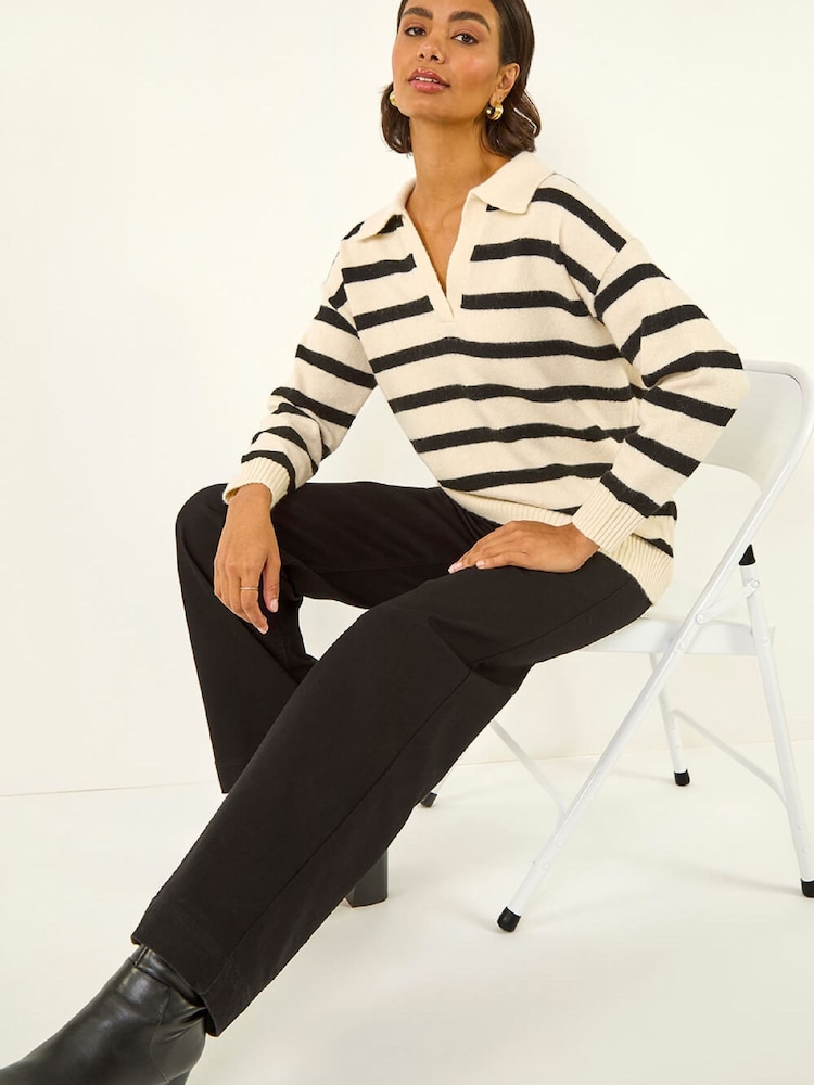 Roman Natural Collar Stripe Knit Jumper - Image 1 of 5 Roman Natural Collar Stripe Knit Jumper - Image 1 of 5