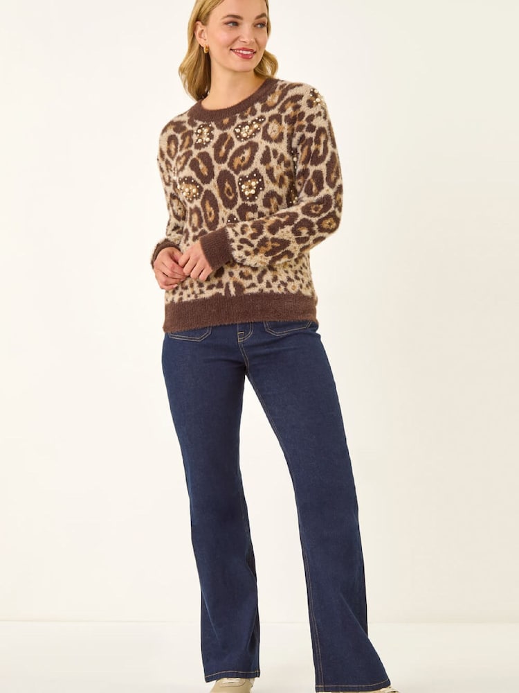 Roman Brown Pearly Animal Hotfix Knit Jumper - Image 2 of 5 Roman Brown Pearly Animal Hotfix Knit Jumper - Image 2 of 5