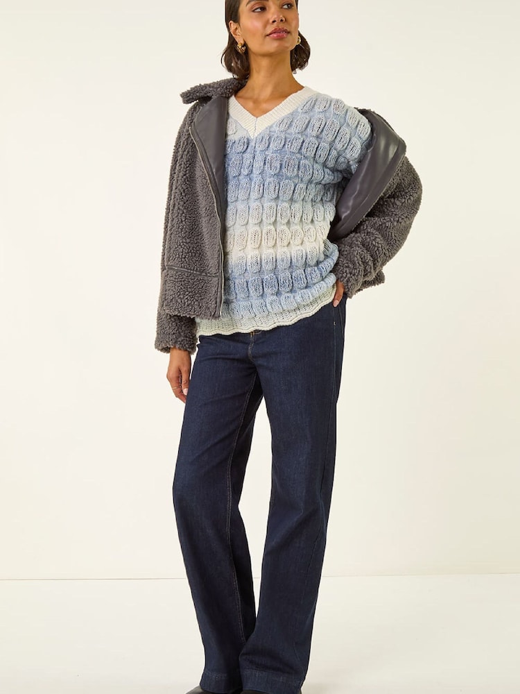 أزرق - Roman Ombre Textured V-Neck Knit Jumper - صورة 1 من 5 أزرق - Roman Ombre Textured V-Neck Knit Jumper - صورة 1 من 5