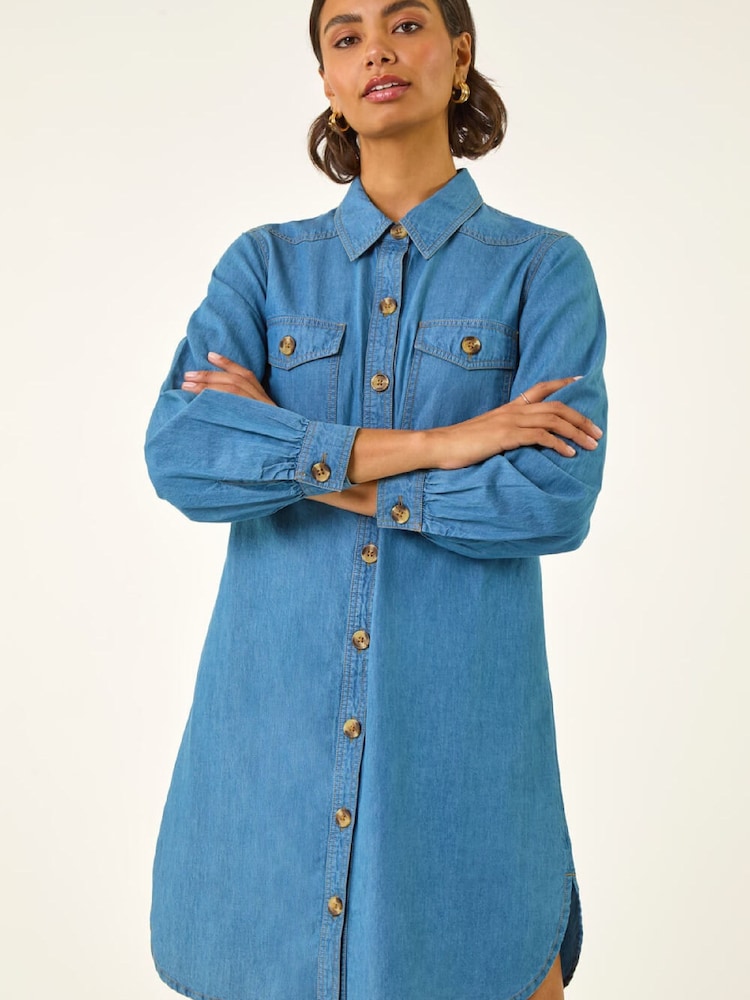 Buy Roman Blue Denim Button Through Shirt Dress from Next Luxembourg