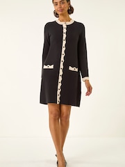 Roman Black Scalloped Button Through Knit Dress - Image 2 of 5