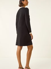 Roman Black Scalloped Button Through Knit Dress - Image 3 of 5