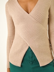 Roman Wrap Front Ribbed Knit Jumper - صورة 5 من 5