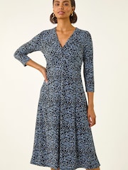 Roman Blue Speckled Twist Front Midi Dress - Image 2 of 5