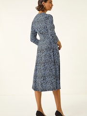 Roman Blue Speckled Twist Front Midi Dress - Image 3 of 5