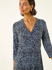 Roman Blue Speckled Twist Front Midi Dress - Image 4 of 5