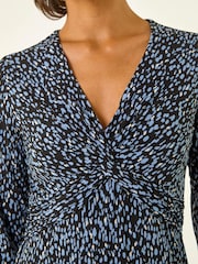 Roman Blue Speckled Twist Front Midi Dress - Image 5 of 5