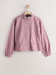 Pink Striped - Denim Funnel Neck Zip Through Drawstring Jacket - 9суретінің 7 суреті