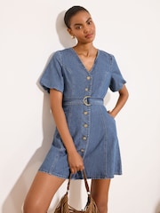 Lipsy Puff Sleeve Denim Mini Dress - Imagen 1 de 5